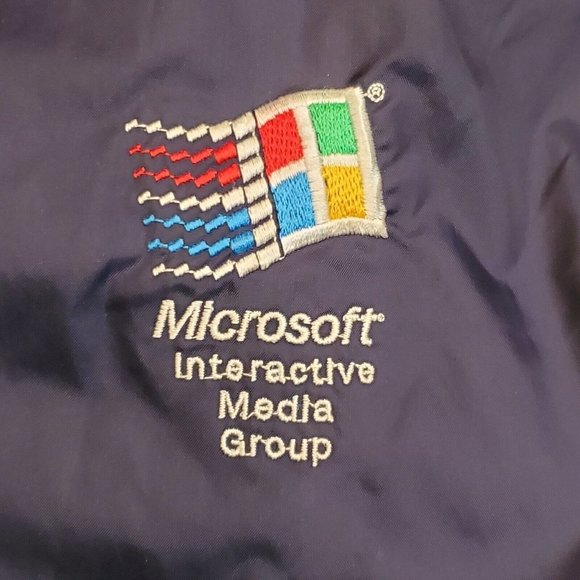 Vintage 90s Y2K Microsoft Blue Zipup Jacket Windbreaker‎ Embroidered Media Group - Picture 3 of 11